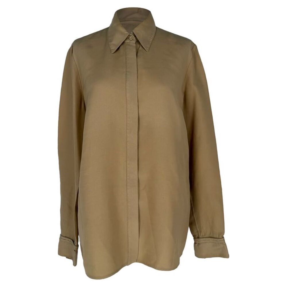 Gabriela Hearst Longsleeve Polo in Tan Brown Satin